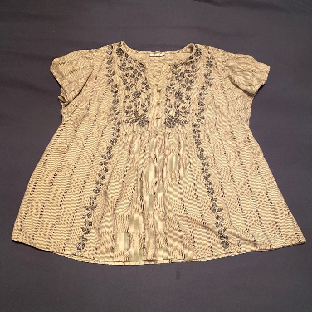 J-Jill Beige Embroidered Women's Top
